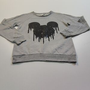 Disney Mickey Mouse Sweatshirt Sequin Gray Womens Size S